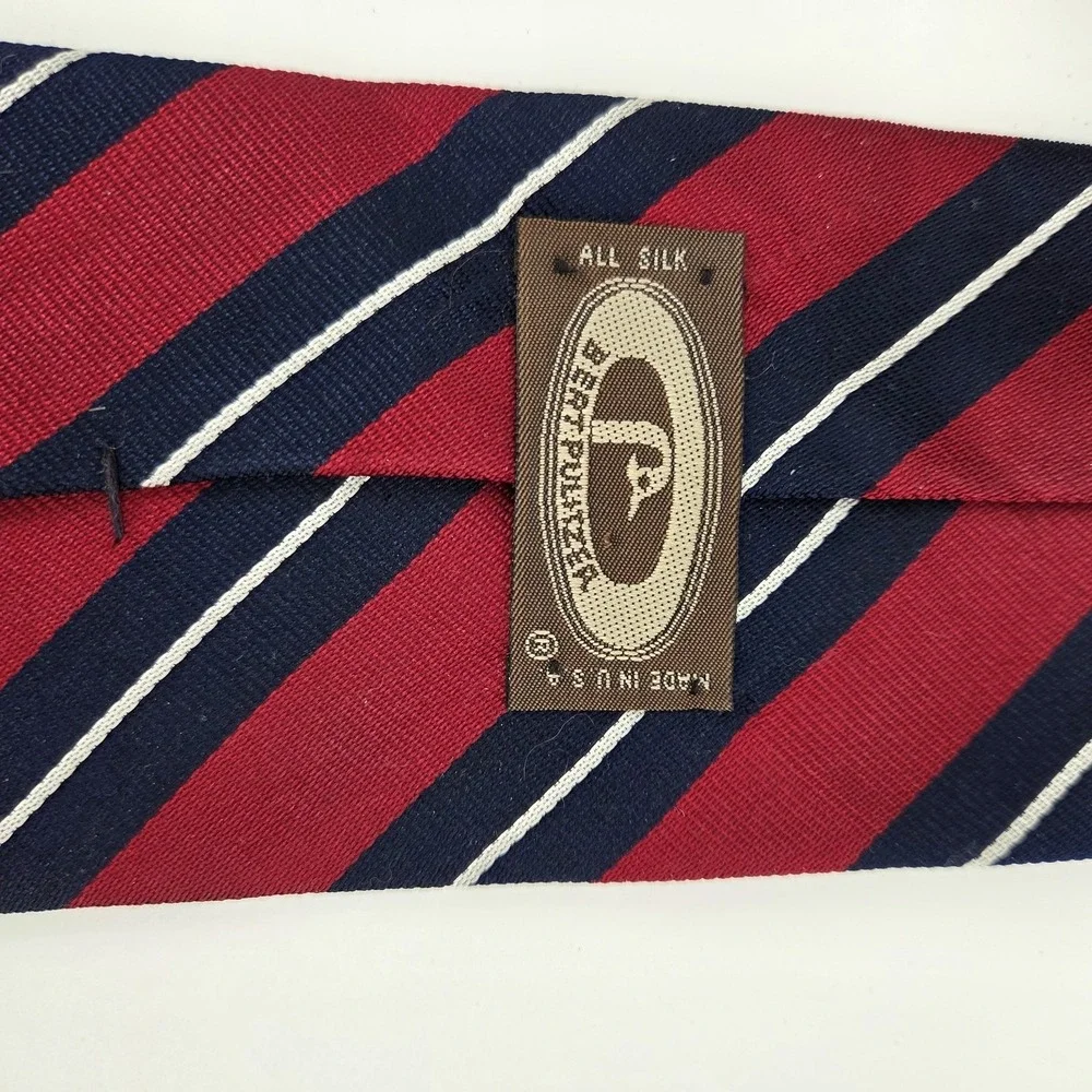 Vintage BERT PULITZER Silk Tie Red Navy Blue White Repp Stripe Made in USA Long